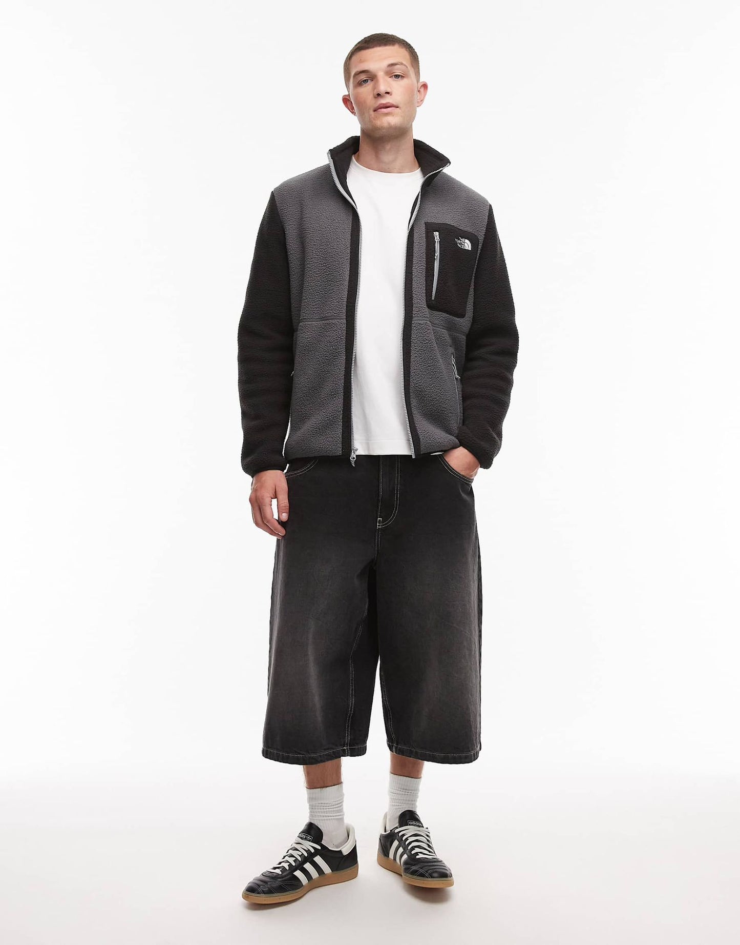 The North Face Yumiori full zip colourblock fleece in grey