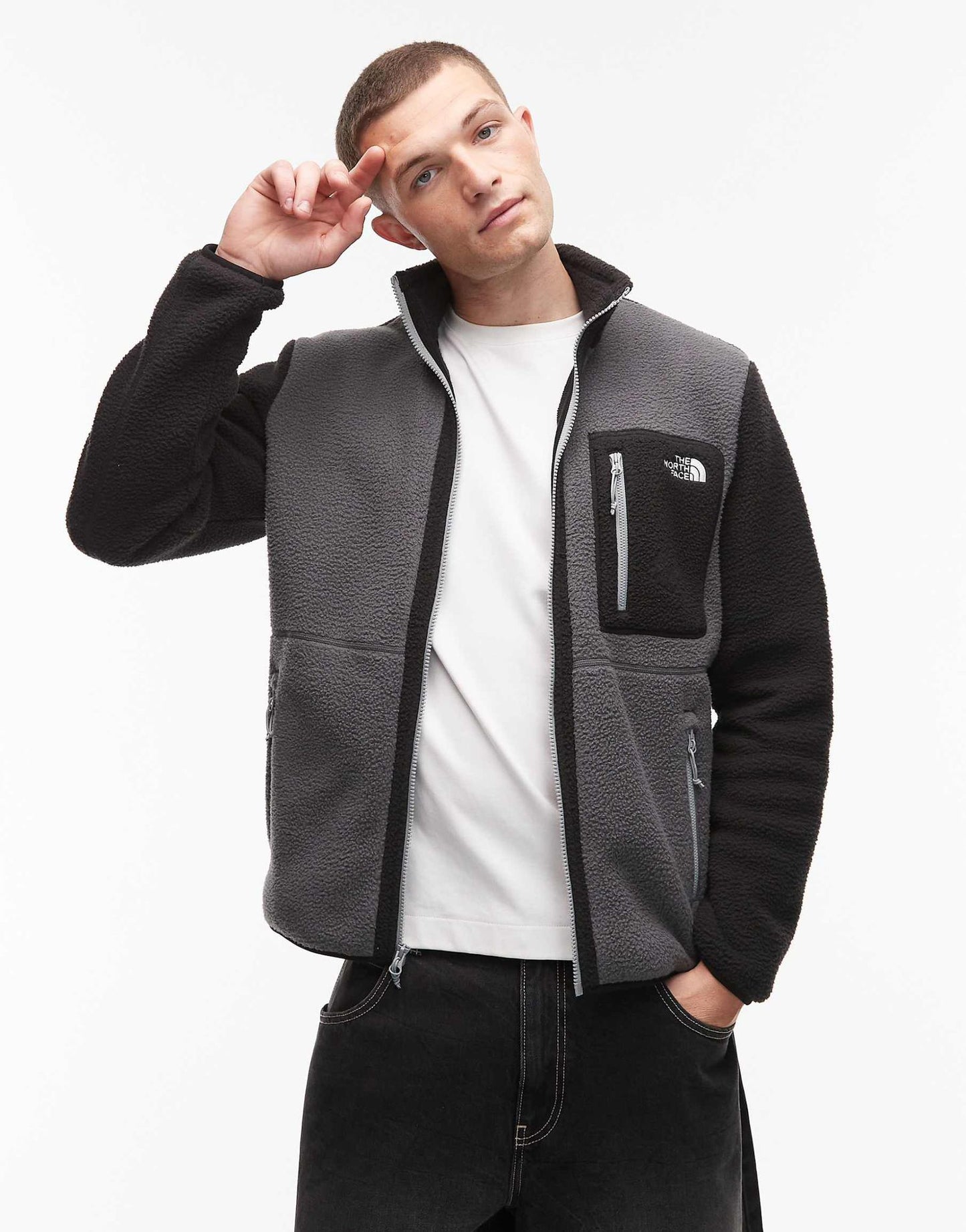 The North Face Yumiori full zip colourblock fleece in grey