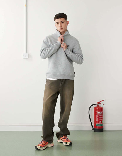 Dickies oakport small logo quarter zip jumper in grey marl