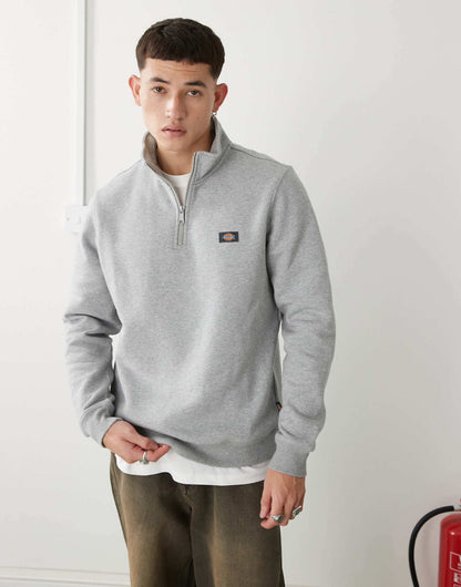 Dickies oakport small logo quarter zip jumper in grey marl